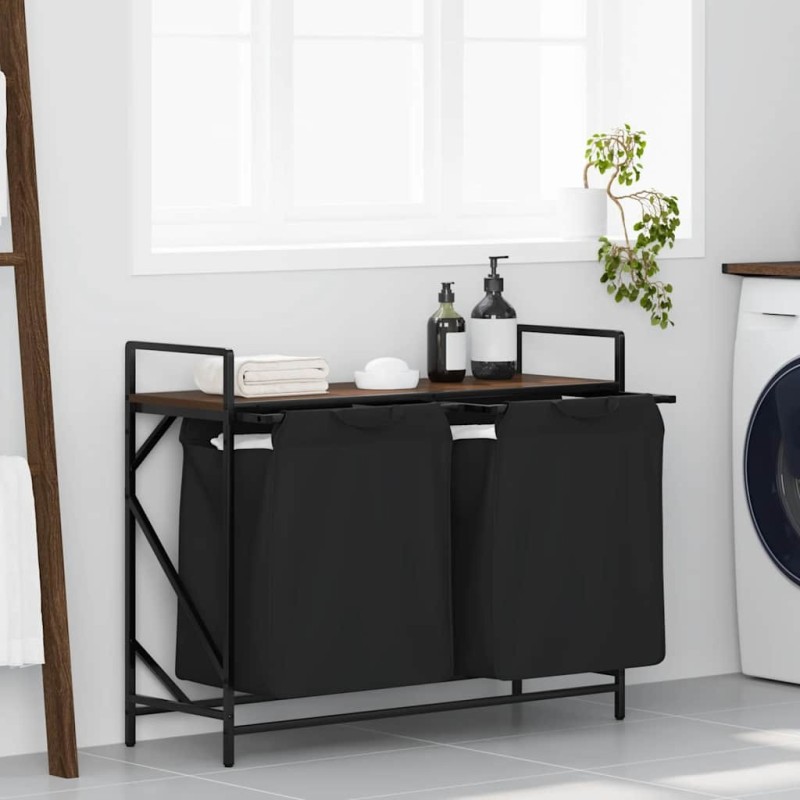 Panier à linge à 2 compartiments avec étagère chêne brun 638470638470