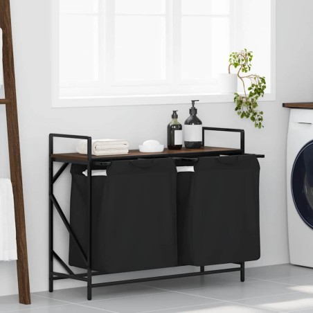 Panier à linge à 2 compartiments avec étagère chêne brun 638470638470