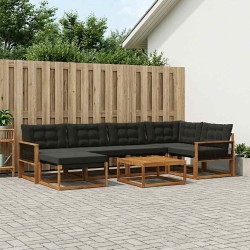 Ensemble de canapés d'extérieur 7 pcs Naturel et noir 638533638533