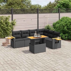 Salon de jardin 7 pcs avec coussins noir résine tressée 638535638535