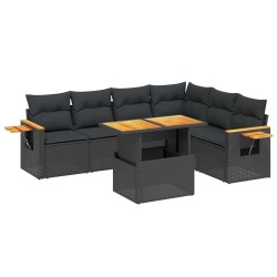 Salon de jardin 7 pcs avec coussins noir résine tressée 638535638535