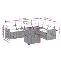 Salon de jardin 7 pcs avec coussins noir résine tressée 638535638535
