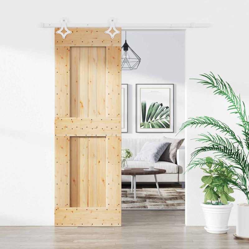Porte coulissante Naturel et Blanc 70 x 210 cm 638538638538