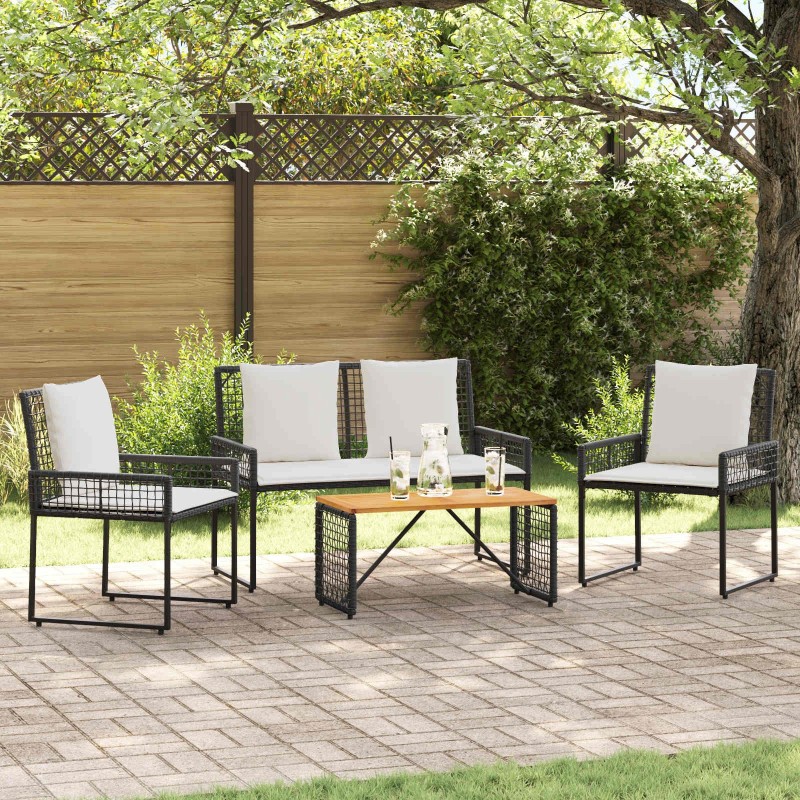 Ensemble de meubles d'extérieur 4 pcs Noir et blanc crème 638542638542