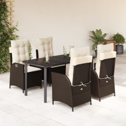 Ensemble à manger de jardin 5 pcs et coussins marron poly rotin 638580638580