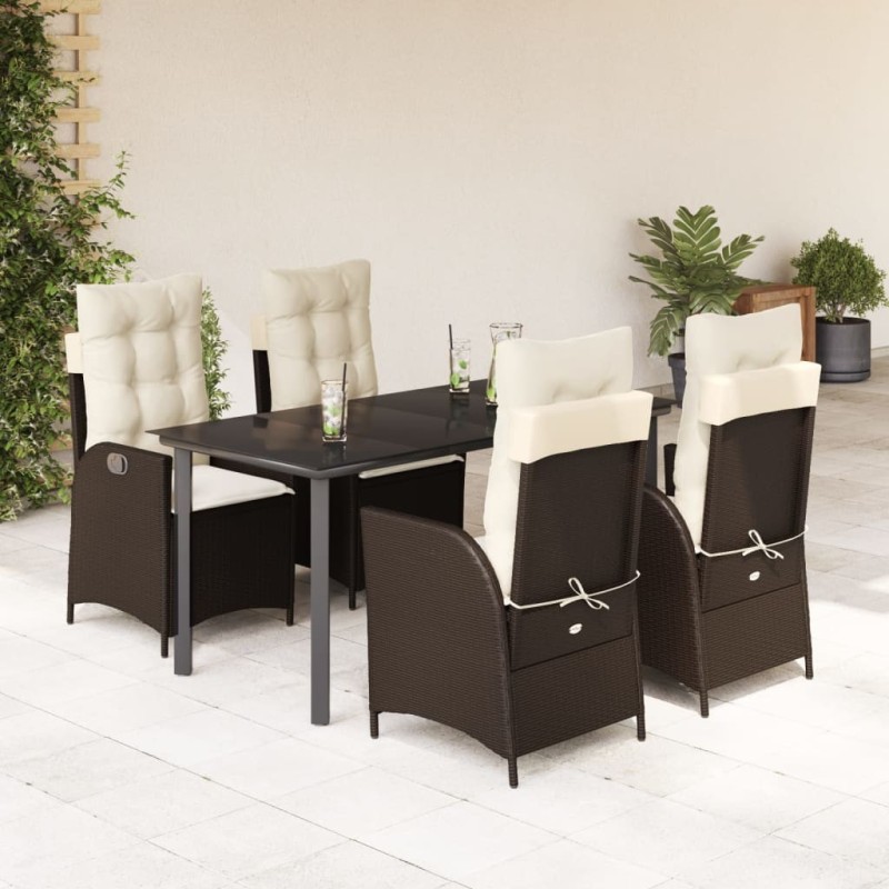 Ensemble à manger de jardin 5 pcs et coussins marron poly rotin 638580638580