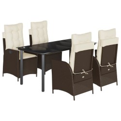 Ensemble à manger de jardin 5 pcs et coussins marron poly rotin 638580638580