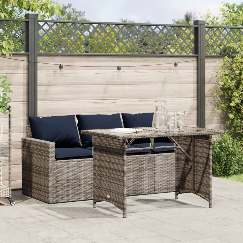 Ensemble à manger de jardin et coussins 2 pcs gris rotin 638584638584