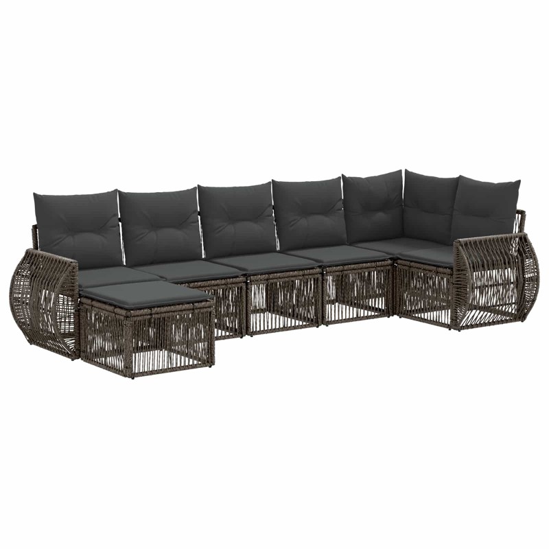 Ensemble de canapé de jardin 7 pcs Gris et Gris foncé polyrotin 638589638589