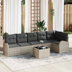 Ensemble de canapé de jardin 7 pcs Gris clair polyrotin 638612638612