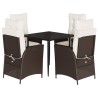Ensemble à manger de jardin 5 pcs et coussins marron poly rotin 638618638618