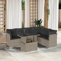 Salon de jardin avec coussins 7 pcs gris clair résine tressée 638628638628