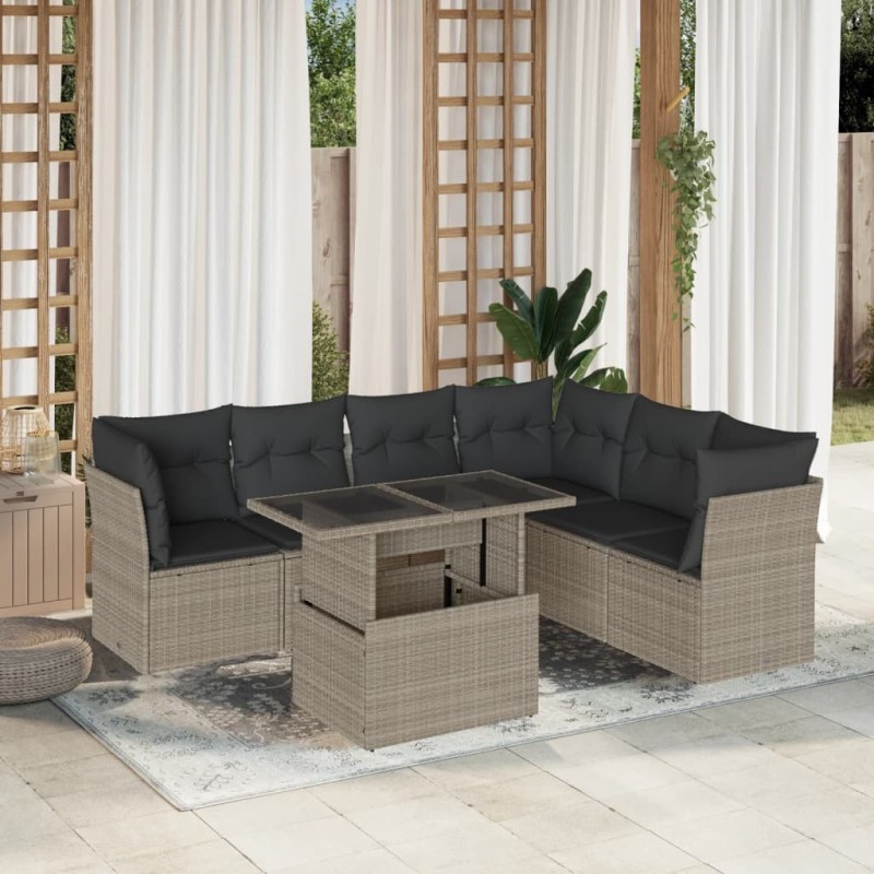 Salon de jardin avec coussins 7 pcs gris clair résine tressée 638628638628