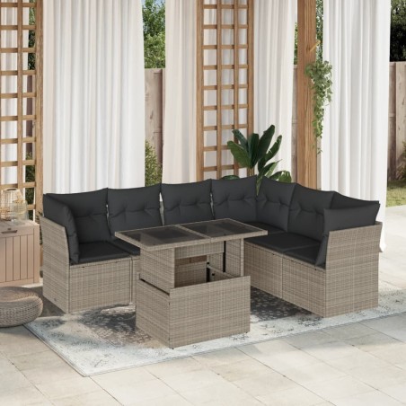Salon de jardin avec coussins 7 pcs gris clair résine tressée 638628638628