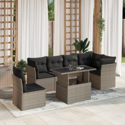 Salon de jardin avec coussins 7 pcs gris clair résine tressée 638629638629
