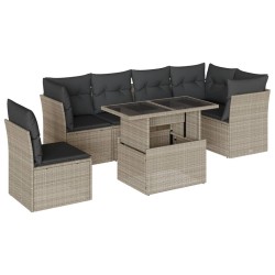 Salon de jardin avec coussins 7 pcs gris clair résine tressée 638629638629
