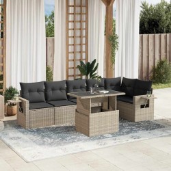 Salon de jardin avec coussins 7 pcs gris clair résine tressée 638630638630