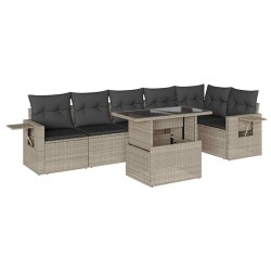 Salon de jardin avec coussins 7 pcs gris clair résine tressée 638630638630