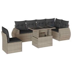 Salon de jardin avec coussins 7 pcs gris clair résine tressée 638631638631