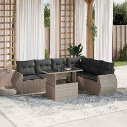 Salon de jardin avec coussins 7 pcs gris clair résine tressée 638636638636