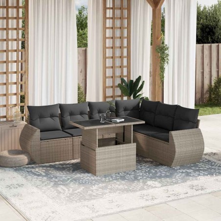 Salon de jardin avec coussins 7 pcs gris clair résine tressée 638636638636