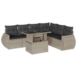 Salon de jardin avec coussins 7 pcs gris clair résine tressée 638636638636