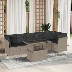 Salon de jardin avec coussins 7 pcs gris clair résine tressée 638637638637