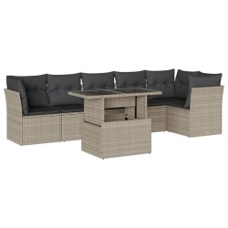 Salon de jardin avec coussins 7 pcs gris clair résine tressée 638637638637