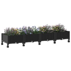Jardinière avec Roues Noir 160 x 40 x 29 cm PP 638639638639