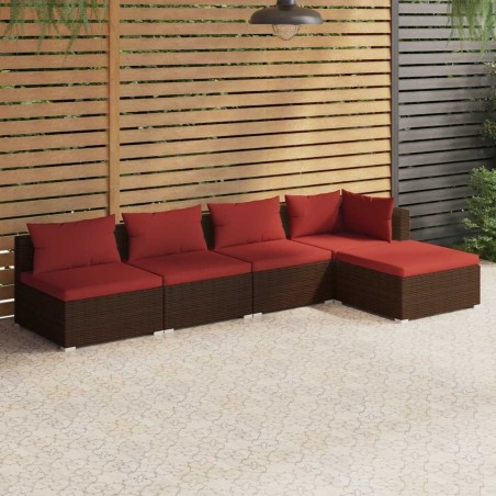 Salon de jardin 5 pcs avec coussins résine tressée marron 638663638663