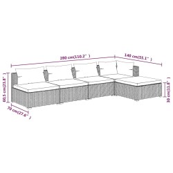 Salon de jardin 5 pcs avec coussins résine tressée marron 638663638663