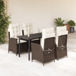 Ensemble à manger de jardin 5 pcs et coussins marron poly rotin 638665638665