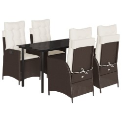 Ensemble à manger de jardin 5 pcs et coussins marron poly rotin 638665638665