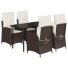 Ensemble à manger de jardin 5 pcs et coussins marron poly rotin 638665638665