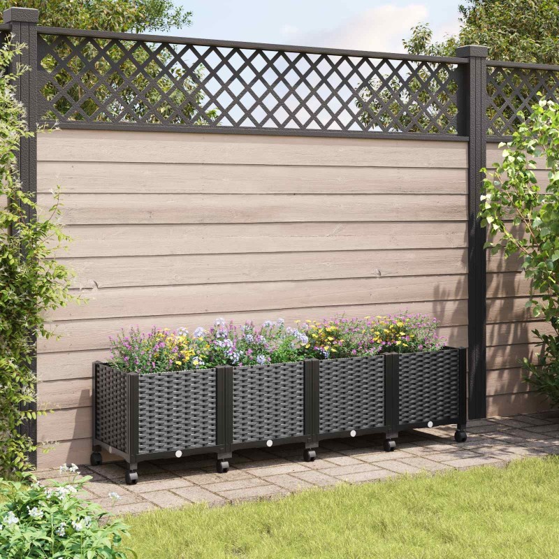 Jardinière avec Roues Noir 160 x 40 x 44 cm PP 638666638666