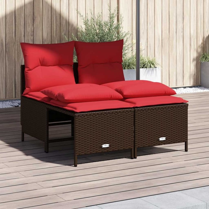 Ensemble de canapé de jardin 4 pcs avec coussins marron résine tressée 638724638724
