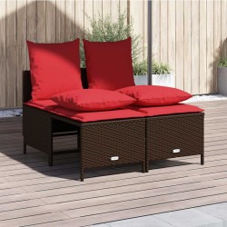 Ensemble de canapé de jardin 4 pcs avec coussins marron résine tressée 638726638726