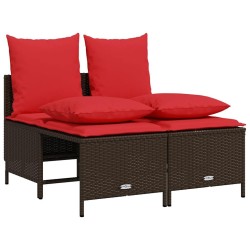 Ensemble de canapé de jardin 4 pcs avec coussins marron résine tressée 638726638726
