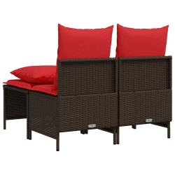 Ensemble de canapé de jardin 4 pcs avec coussins marron résine tressée 638726638726