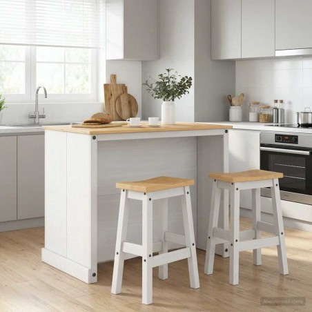 Ensemble Cuisine Îlot 3 pcs Blanc et Cire de Miel Pin massif 638732638732