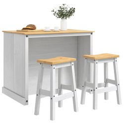 Ensemble Cuisine Îlot 3 pcs Blanc et Cire de Miel Pin massif 638732638732