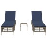 Ensemble de 2 chaises longues avec table gris résine tressée 638743638743