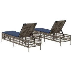 Ensemble de 2 chaises longues avec table gris résine tressée 638743638743