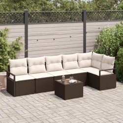 Ensemble de canapé de jardin 7 pcs Marron et Crème polyrotin 638747638747