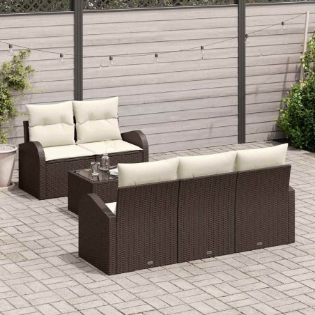 Ensemble de canapé de jardin 6 pcs Marron et Crème polyrotin 638749638749