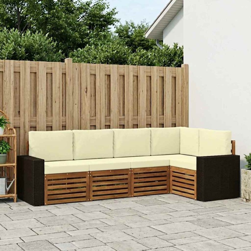 Ensemble de canapé d'angle avec coussin 5 pcs Naturel et Crème 638751638751