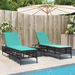 Ensemble de 2 chaises longues avec table noir résine tressée 638753638753