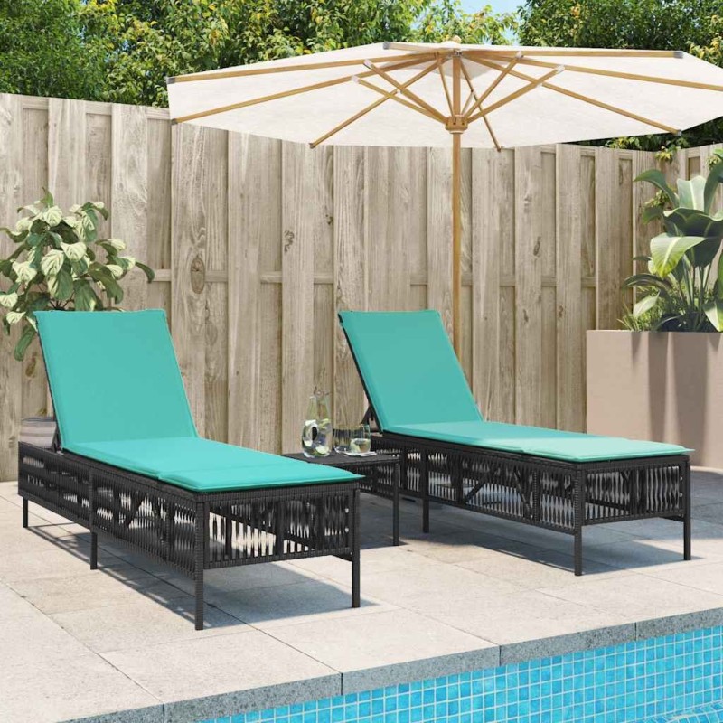 Ensemble de 2 chaises longues avec table noir résine tressée 638753638753