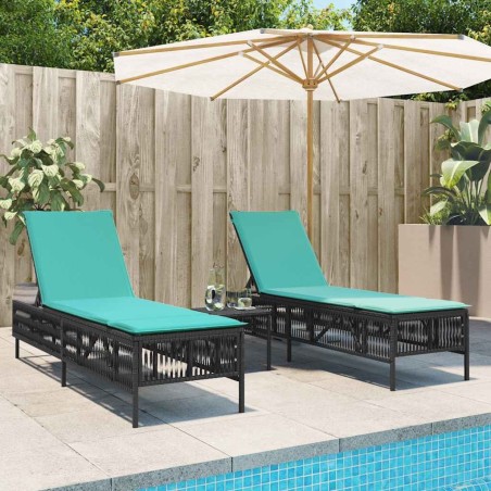 Ensemble de 2 chaises longues avec table noir résine tressée 638753638753
