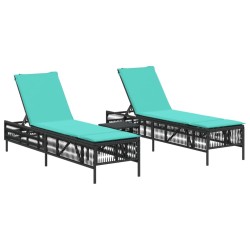 Ensemble de 2 chaises longues avec table noir résine tressée 638753638753